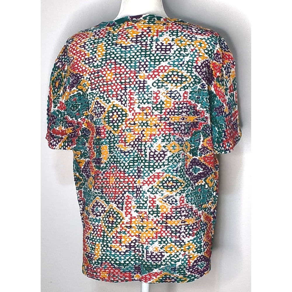 Sostanza Mesh Knit Top Women Large Multicolor Vintage Geometric Short Sleeve Tee - Picture 3 of 11
